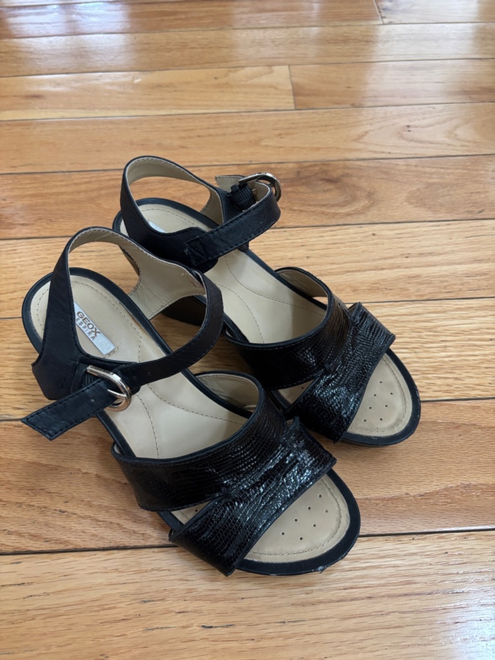 Geox Black Leather Open-Toe Ankle-Strap Sandals